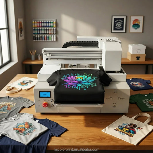 Micolorprint High Quality Inkjet Flatbed Printer with White Ink Circulation Automatic T-Shirt Printing Machine Good Vibrations