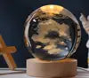 Gift Custom 3d Art 6cm Crystal Ball Night Lamp Luminous USB Wood Base Glowing Decoration Solar System Led Night Lights Good Vibrations