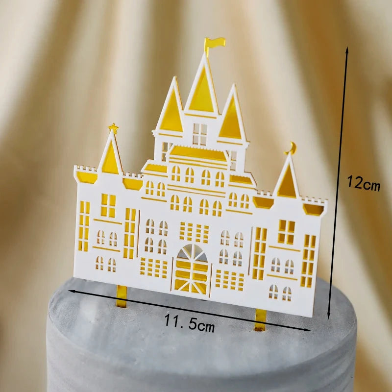 Happy Wedding  Anniversary Gold Castle Acrylic Cake Toppers  Bride Groom Mr Mrs Wedding Diamond Ring Cake Supplies Decoration Good Vibrations