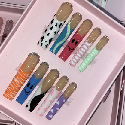 High Quality Multiply Designs 3D Handmade Customize Salon Press on Nails Acrylic Materials Set Good Vibrations