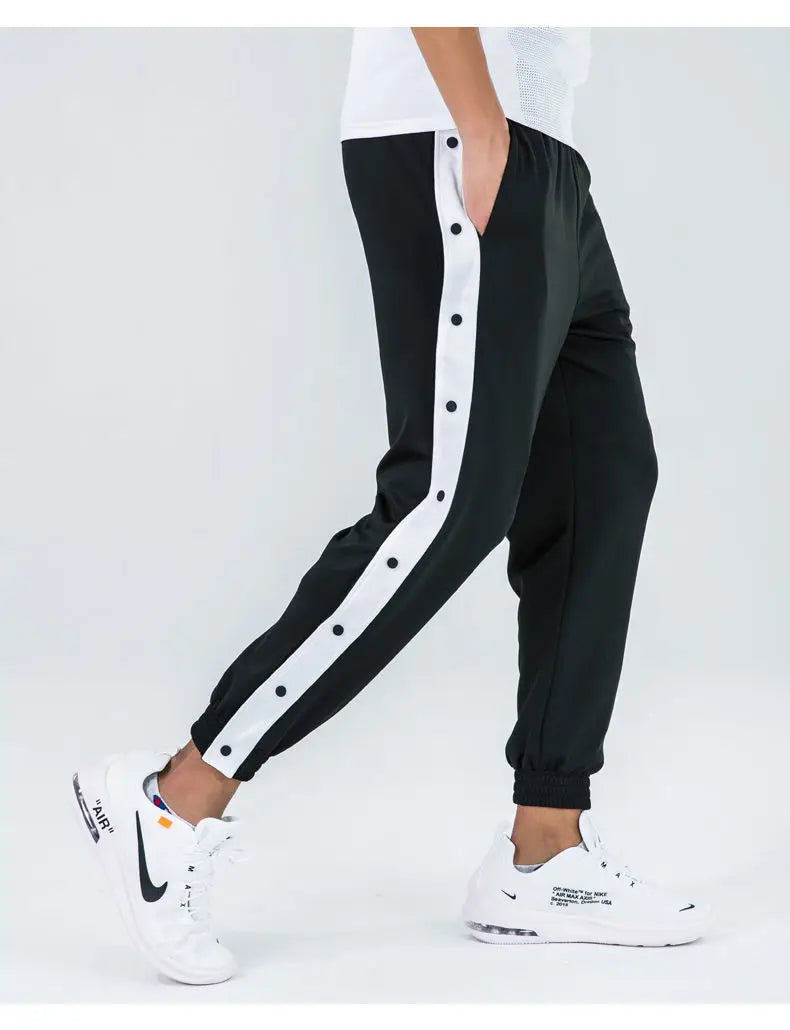 Harajuku Fashion Sports Men Pants Daily Outdoor Basketball Sweatpants Hollow Out Side Stripe Button Fly Design Creative Trousers Good Vibrations