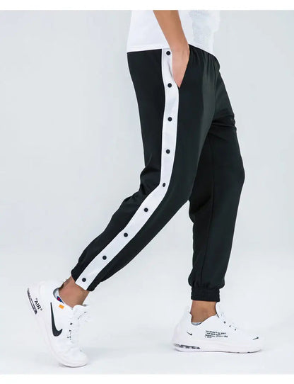 Harajuku Fashion Sports Men Pants Daily Outdoor Basketball Sweatpants Hollow Out Side Stripe Button Fly Design Creative Trousers Good Vibrations