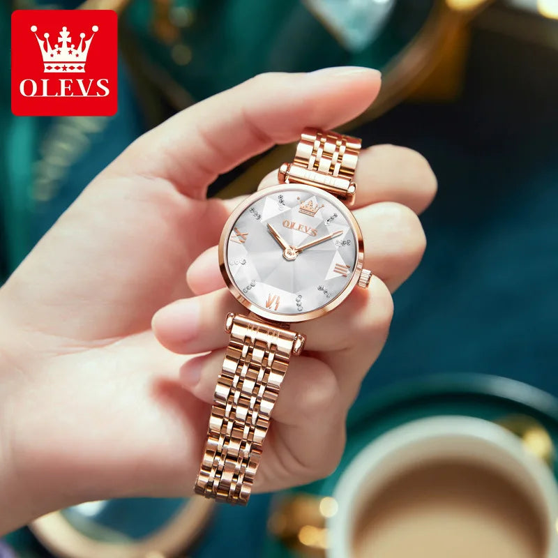 OLEVS Hot Sale Charm Dress Ladies Watch Quartz Stainless Steel Diamond Shape Starry Sky Women Watches Luxury Watch Gift Mom Wife Good Vibrations