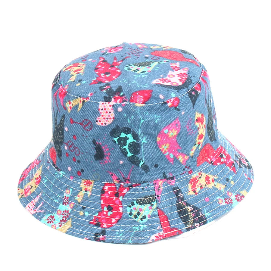 22 Colors Printed Bucket Hat Unisex Ins Trend Flat Top Outdoor Fisherman Hats Men Sunshade Caps Summer Travel Sun Cap Wholesale Good Vibrations