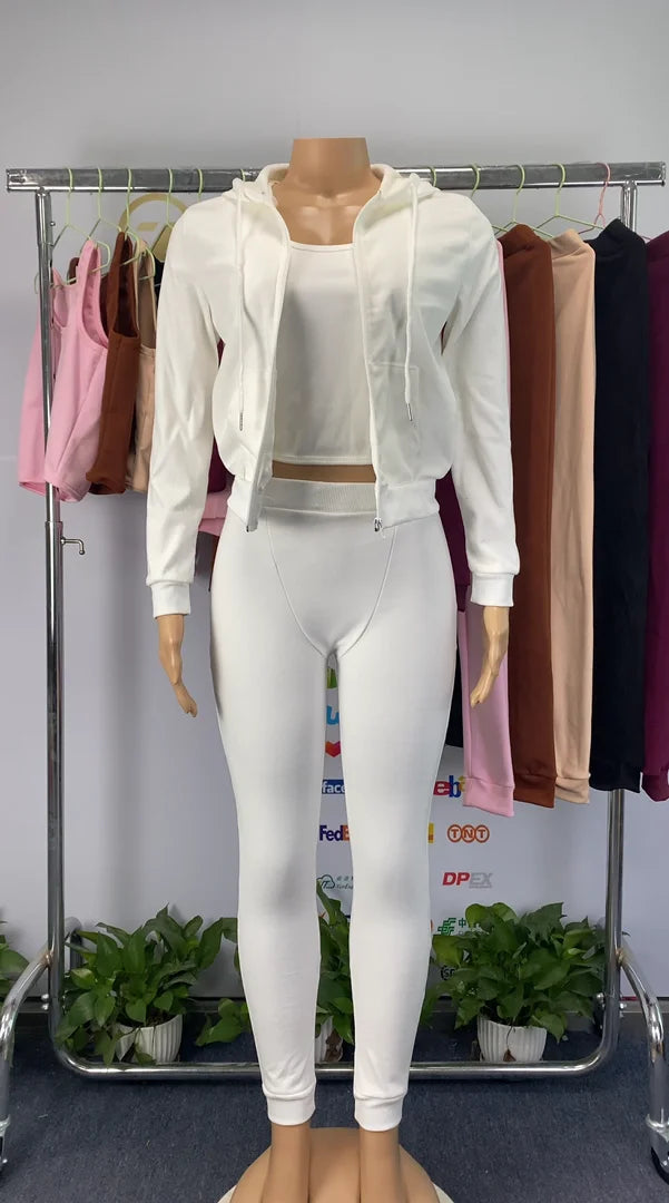 Custom High Waisted Tracksuit Casual Solid 3pc Women Set Jogger Skiny Long Sleeve 3 Piece Suit Fall Clothing for Women Ladies Good Vibrations