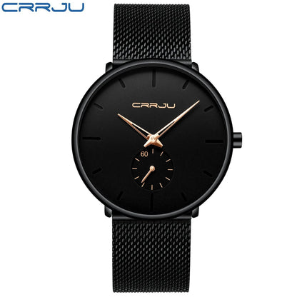 CRRJU New Watches Mens 2019 Man Fashion Simple Stainless Steel Blue Thin Watch For Men Luxury Casual Waterproof Quartz Clock Good Vibrations