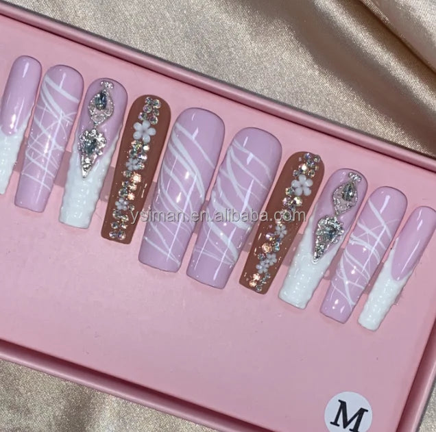 High Quality Multiply Designs 3D Handmade Customize Salon Press on Nails Acrylic Materials Set Good Vibrations