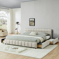 Modern Tufted Upholstered Wood Bed Frame with Storage Drawers Soft Bedroom Furniture Good Vibrations
