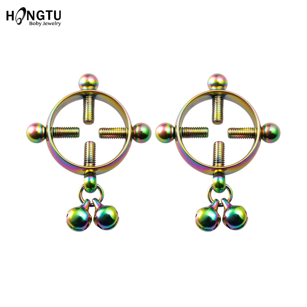2PCS Screw Bell Pendant Fake Nipple Ring Women Stainless Steel Fashion Piercing Jewelry Body Jewelry Round Nipple Piercings Bar Good Vibrations
