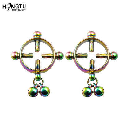 2PCS Screw Bell Pendant Fake Nipple Ring Women Stainless Steel Fashion Piercing Jewelry Body Jewelry Round Nipple Piercings Bar Good Vibrations
