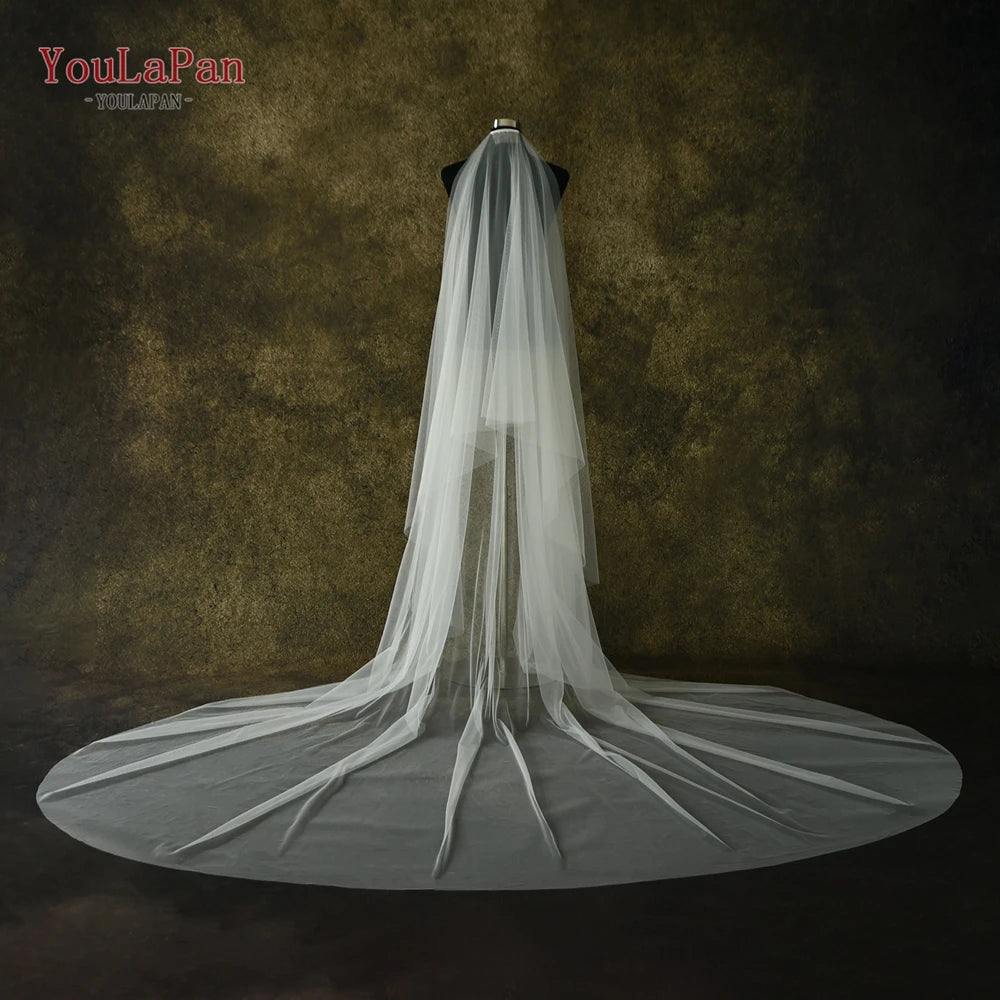 YouLaPan V25-L Extra Large Solid Color Bridal Veil 118 Inch Round Double Layer Classic Veil for Cathedral Wedding Lawn Wedding Good Vibrations