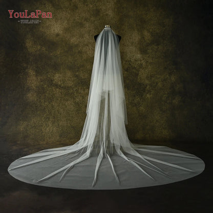 YouLaPan V25-L Extra Large Solid Color Bridal Veil 118 Inch Round Double Layer Classic Veil for Cathedral Wedding Lawn Wedding Good Vibrations