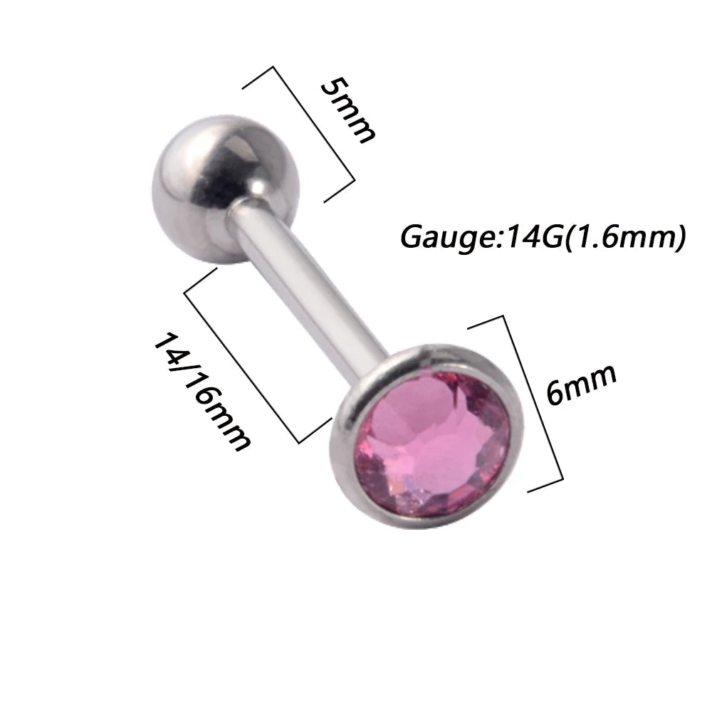 1PC Anti-Allergy Surgical Steel Tongue Rings Women Flat Zircon Piercing Tongue Barbells Piercing Body Jewelry 14g Good Vibrations