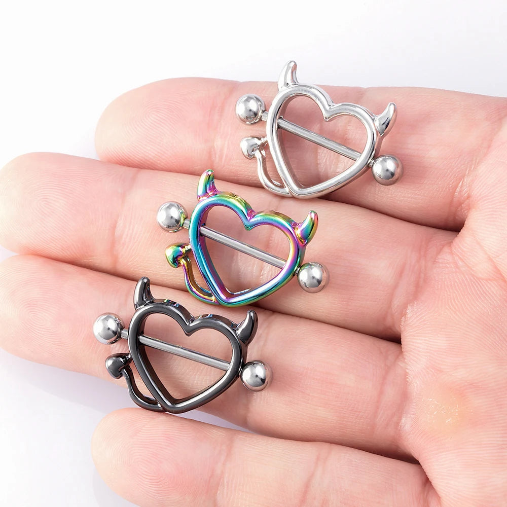 1 Pair 14G Stainless steel Breast Piercing Jewelry Heart Nipple Piercing Bar Nipple Rings Shield Cover Barbell Sexy Piercings Good Vibrations