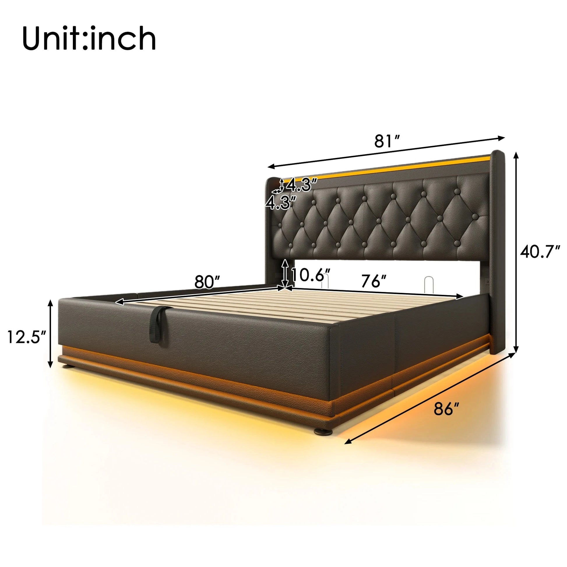 King Size Upholstered Bed 360 Surround LED Function Buttons Apps and Remote Control Good Vibrations
