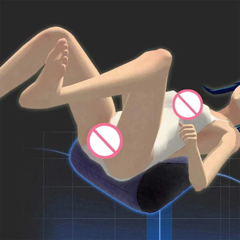 Inflatable adult wedge cushion for intimate positions and games.