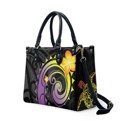 Customized Luxury Leather Women Handbag Hawaii Tribal Polynesian Tattoo Print Pu Leather Purse Shoulder Bag Lightweight Tote Bag Good Vibrations