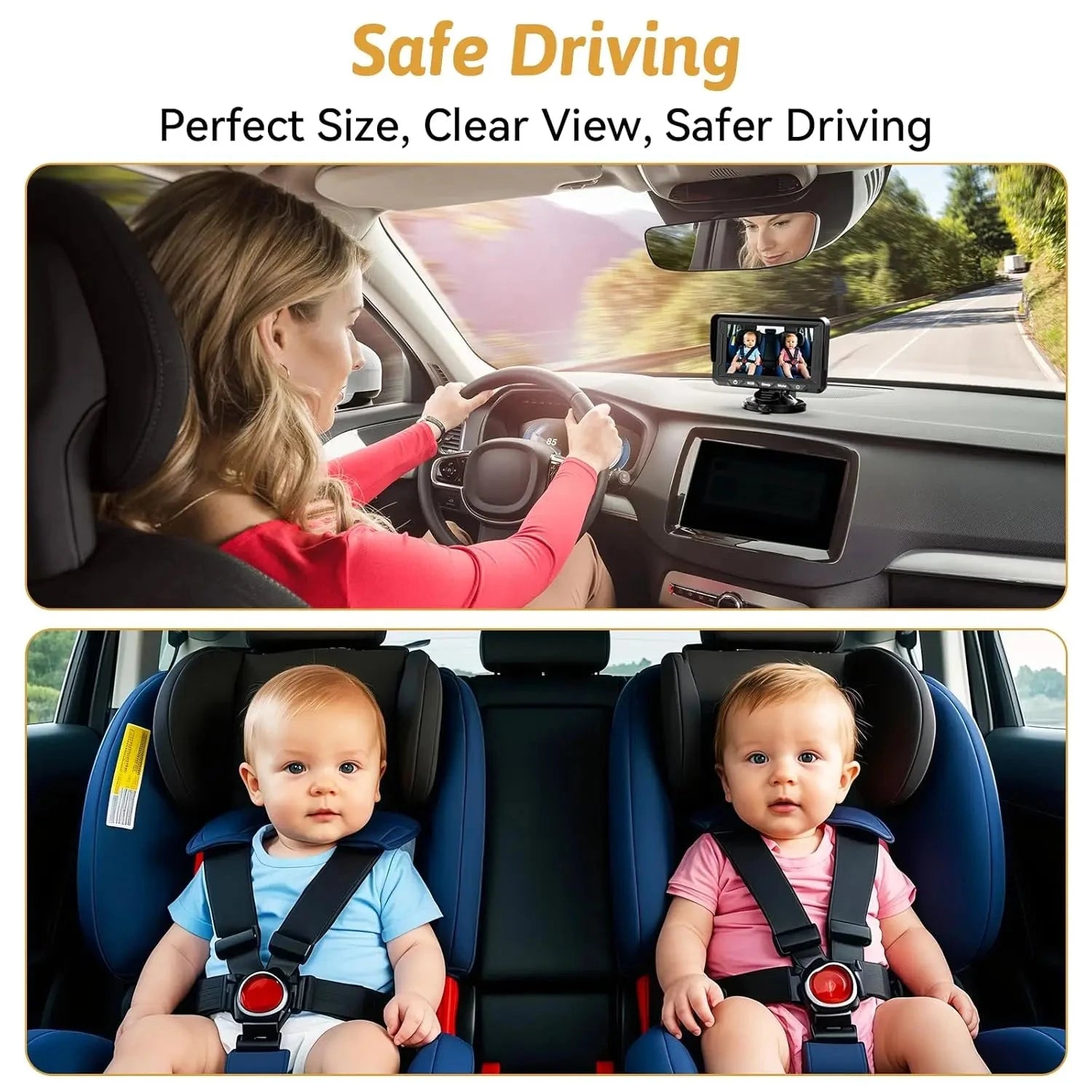 4.3 Inch Security Monitoring Car Backseat Baby Camera Wide Angle HD Night Vision LED Lights LCD Display Good Vibrations