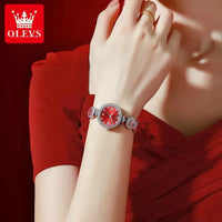 Olevs 5630 Watch Waterproof Quartz Movt Wristwatch Women Luxury Red Top Brand Diamond Exclusive Blessing Bracelet Women Watches Good Vibrations