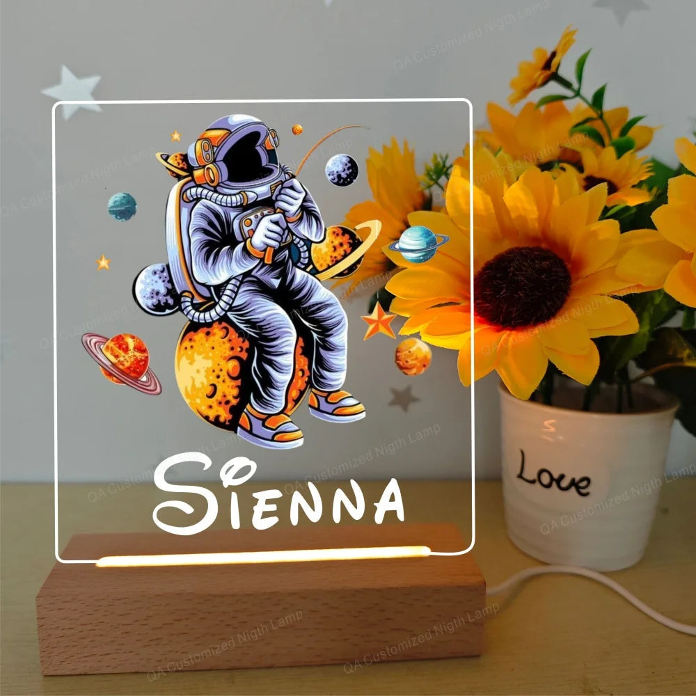 Space Astronaut Night Lamp Personalized Baby Birthday Gift Night Light Present for Birthday New Year Christmas Good Vibrations