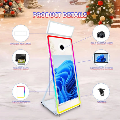 Fashion LED Frame Selfie Magic Mirror Photobooth Machine Touch Screen SLR Compatible Camera Printer for Parties and Events Good Vibrations