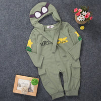 2019 Brand New Newborn Toddler Baby Boy Children Clothes Rompers+Hat Cap Jumpsuit Outfits Green Pilot's Coat 2Pcs Outfits Good Vibrations
