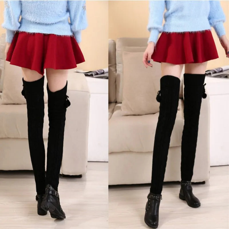 2018 New Fashion Casual Women Warm Winter Knitted Leg Warmers Knitted Socks Crochet Long Boots Socks with Hairball Good Vibrations