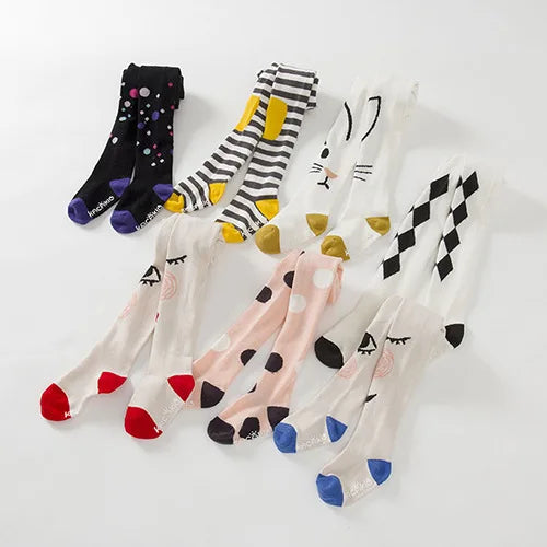 YWHUANSEN Spring Children Tights Cartoon Cat Baby Girl Pantyhose Cotton Knitted Cotton Cute Kids Stocking Baby Pantyhose Tights Good Vibrations