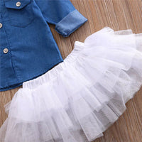 Baby Girl Summer Clothing Sets Baby Girls Clothes Denim Shirt Top +Tutu Skirts+Headband 3pcs Outfits Sets 0-5T Good Vibrations