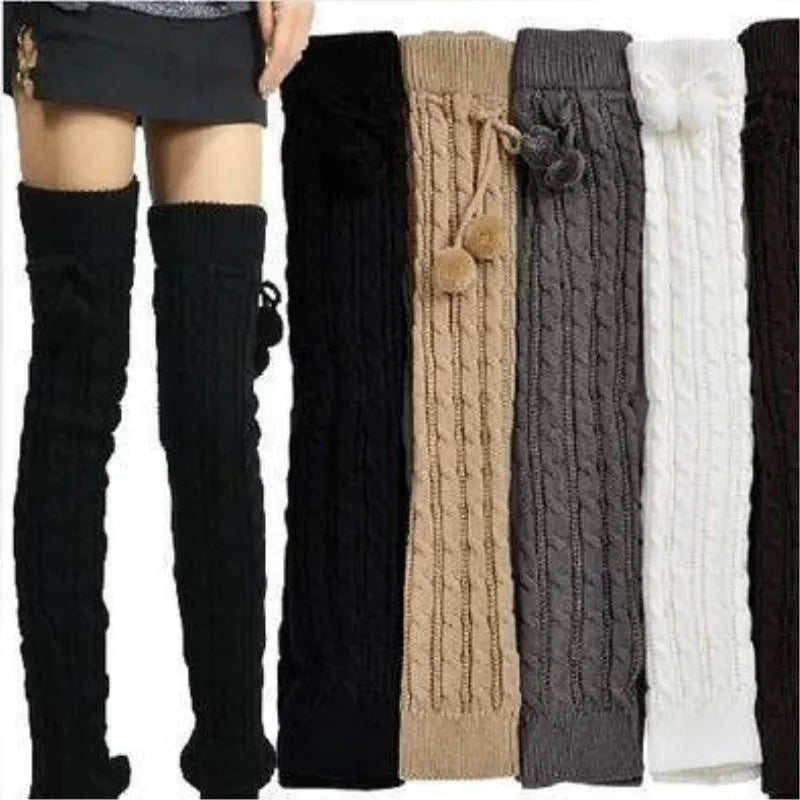 2018 New Fashion Casual Women Warm Winter Knitted Leg Warmers Knitted Socks Crochet Long Boots Socks with Hairball Good Vibrations