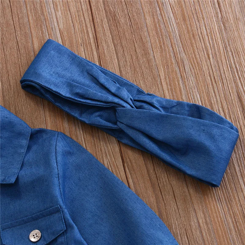 Baby Girl Summer Clothing Sets Baby Girls Clothes Denim Shirt Top +Tutu Skirts+Headband 3pcs Outfits Sets 0-5T Good Vibrations