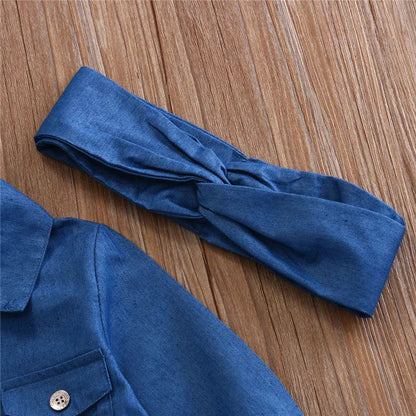 Baby Girl Summer Clothing Sets Baby Girls Clothes Denim Shirt Top +Tutu Skirts+Headband 3pcs Outfits Sets 0-5T Good Vibrations