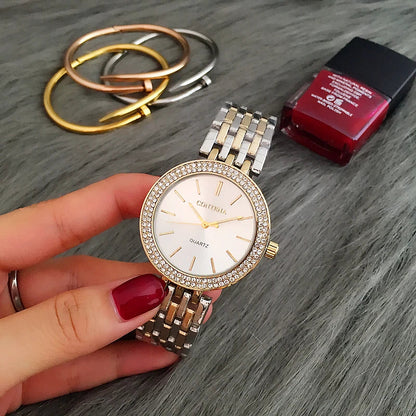 CONTENA Fashion Luxury Silver Watch Women Watches Rhinestone Women's Watches Ladies Watch Stainless Steel Clock reloj mujer Good Vibrations
