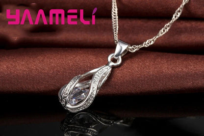 Hot Water Drop CZ 925 Sterling Silver Plated Jewelry Set For Women Pendant Necklace Hoop Earrings Wedding Party Ceremoey Anel Good Vibrations