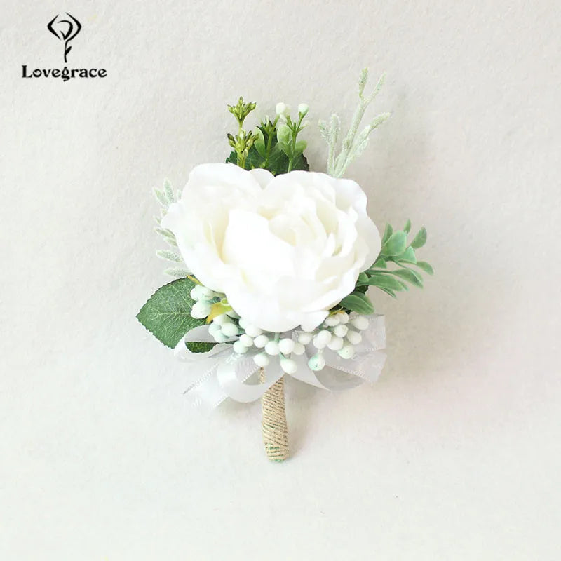 Wedding Boutonnieres White Pink Silk Roses Wrist Corsage Bracelets Bridesmaid Flowers Groom Brooch Marriage Cuff Wrist Corsages Good Vibrations