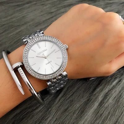 CONTENA Fashion Luxury Silver Watch Women Watches Rhinestone Women's Watches Ladies Watch Stainless Steel Clock reloj mujer Good Vibrations