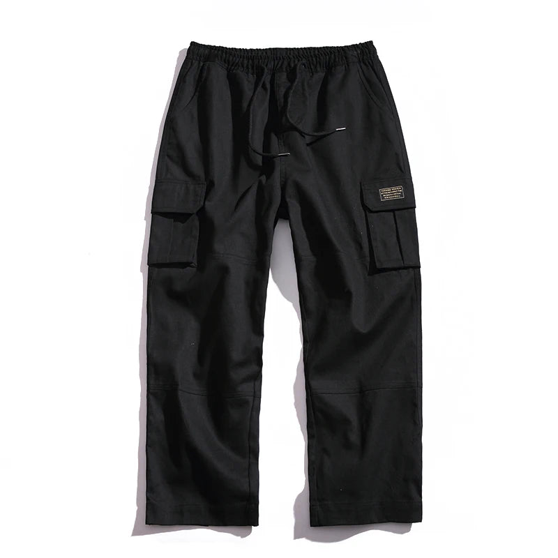 Men Multi-pocket Elastic Waist Design Harem Pant Street Punk Hip Hop Red Casual Trousers Joggers Male Army Cargo Pants 5XL Good Vibrations