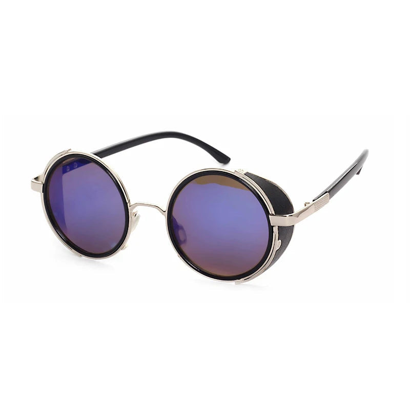 Retro Steampunk Sunglasses Men Women Round Metal Shields Sun Glasses Brand Designer Fashion Eyewear Mirror Lens UV400 Good Vibrations