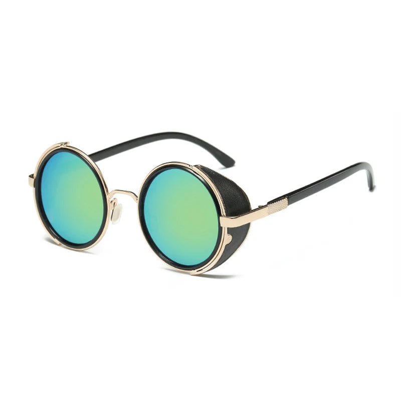Retro Steampunk Sunglasses Men Women Round Metal Shields Sun Glasses Brand Designer Fashion Eyewear Mirror Lens UV400 Good Vibrations