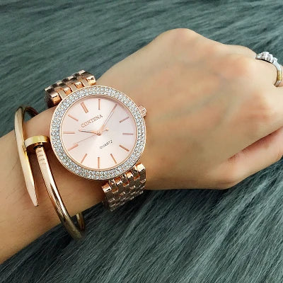 CONTENA Fashion Luxury Silver Watch Women Watches Rhinestone Women's Watches Ladies Watch Stainless Steel Clock reloj mujer Good Vibrations