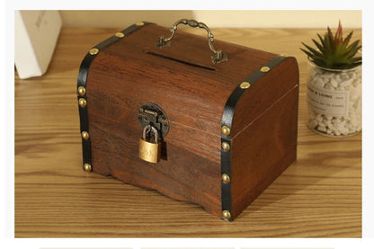 Wooden Retro Treasure Chest Piggy Bank Decorative Box With Lock,Coin,Banknote Storage Box Safe Money Box Gift cofre del tesoro Good Vibrations Adult Super Store