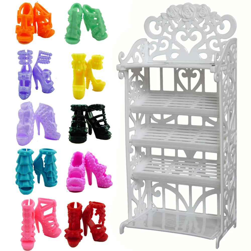 Mixed Doll Accessories Shoe Rack Pink Bed Bike Bag Sofa Dresser Display Doll Holder Dollhouse Furniture for 30cm Girl Doll Toy Good Vibrations