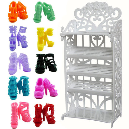 Mixed Doll Accessories Shoe Rack Pink Bed Bike Bag Sofa Dresser Display Doll Holder Dollhouse Furniture for 30cm Girl Doll Toy Good Vibrations