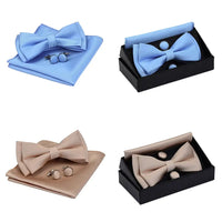 GUSLESON Quality Bowties For Wedding Mens Solid Color Two Layer Pre-tied Bow Tie and Pocket Square Cufflinks Set with Gift Box Good Vibrations
