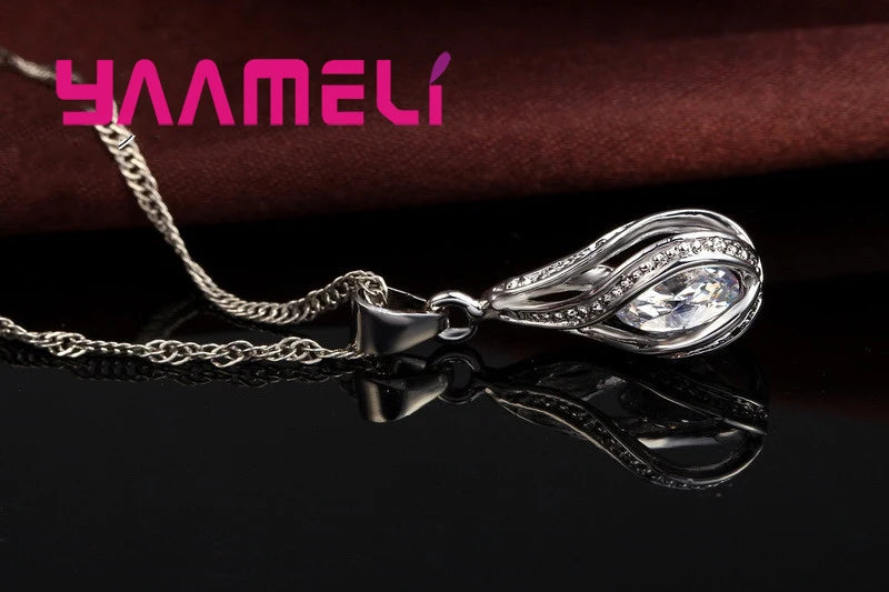 Hot Water Drop CZ 925 Sterling Silver Plated Jewelry Set For Women Pendant Necklace Hoop Earrings Wedding Party Ceremoey Anel Good Vibrations