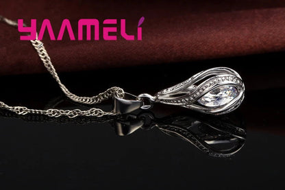 Hot Water Drop CZ 925 Sterling Silver Plated Jewelry Set For Women Pendant Necklace Hoop Earrings Wedding Party Ceremoey Anel Good Vibrations