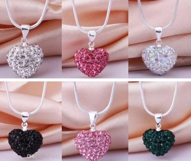 10pcs/lot 10*14mm Mix multicolor white rose silver plated snake chain heart beads crystal  necklace women men gift u352 Good Vibrations