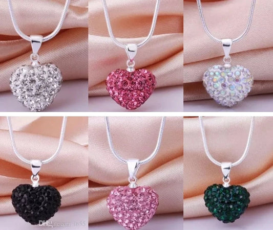 10pcs/lot 10*14mm Mix multicolor white rose silver plated snake chain heart beads crystal  necklace women men gift u352 Good Vibrations