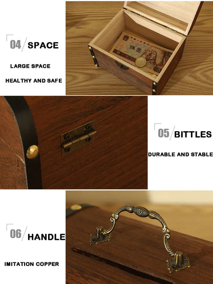 Wooden Retro Treasure Chest Piggy Bank Decorative Box With Lock,Coin,Banknote Storage Box Safe Money Box Gift cofre del tesoro Good Vibrations Adult Super Store