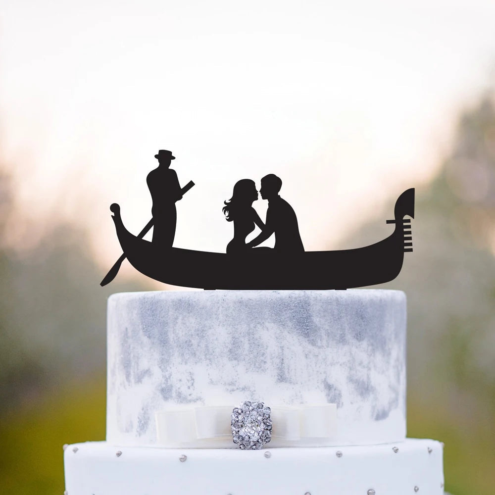 Gondola /venice/ italian Bride and Groom wedding cake topper, romantic Silhouette cake topper,Couple kissing wedding cake topper Good Vibrations
